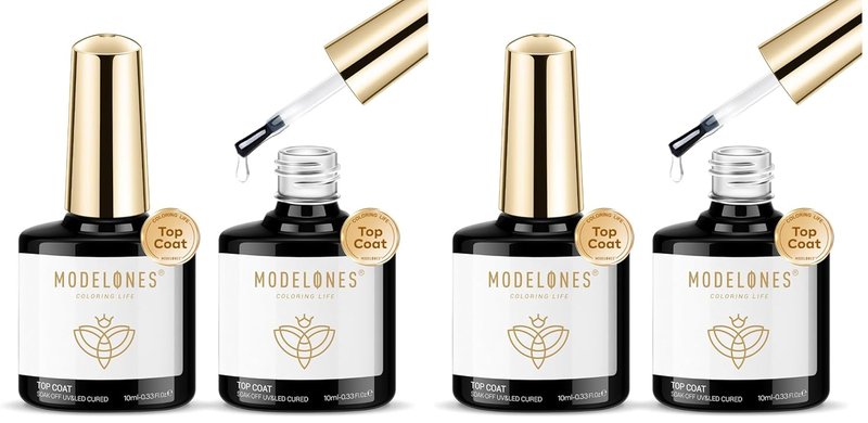 Modelones Gel Top Coat - Clear Glossy Finish No Wipe | 10ML, 2-Pack for Home & Professional Nail Art