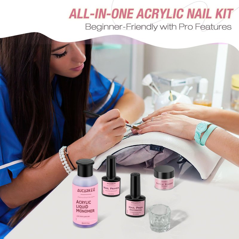 Acrylic Nail Kit – Professional Clear Acrylic Powder and Liquid Set with Nail Brush, Nail Prep Dehydrator and Primer- Beginner-Friendly DIY Kit