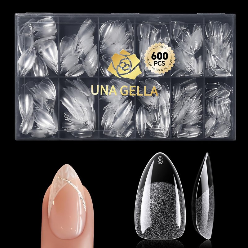 Short Almond Gel Nail Tips - 600 Pcs Pre-Filed Half Matte Press-On Nails | 12 Sizes Full Cover Clear Fake Nails for DIY & Salon Use
