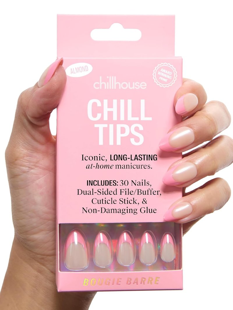 Chillhouse - French Tip Press-On Nails Kit - Bougie Barre Almond - 30 Customizable Shapes & Sizes - 2 Weeks Wear