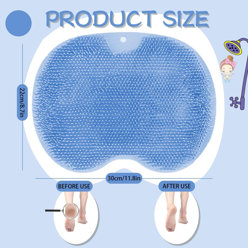 Shower Foot Scrubber, Wall Mounted Bath Massage Pad, Back Scrubber Back with Non Slip Suction Cups to Improve Circulation, Soothe Achy Feet (Grey+Blue)