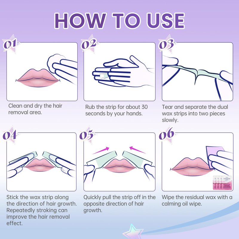 20Pcs Upper Lip Wax Strips, Facial Wax Strips Kit 4 Calming Oil Wipes Working For Upper Lip, Face, Eyebrow, and Chin Mouth waxing Lip upper hair removal Facial Hair Removal for Women LAWINK