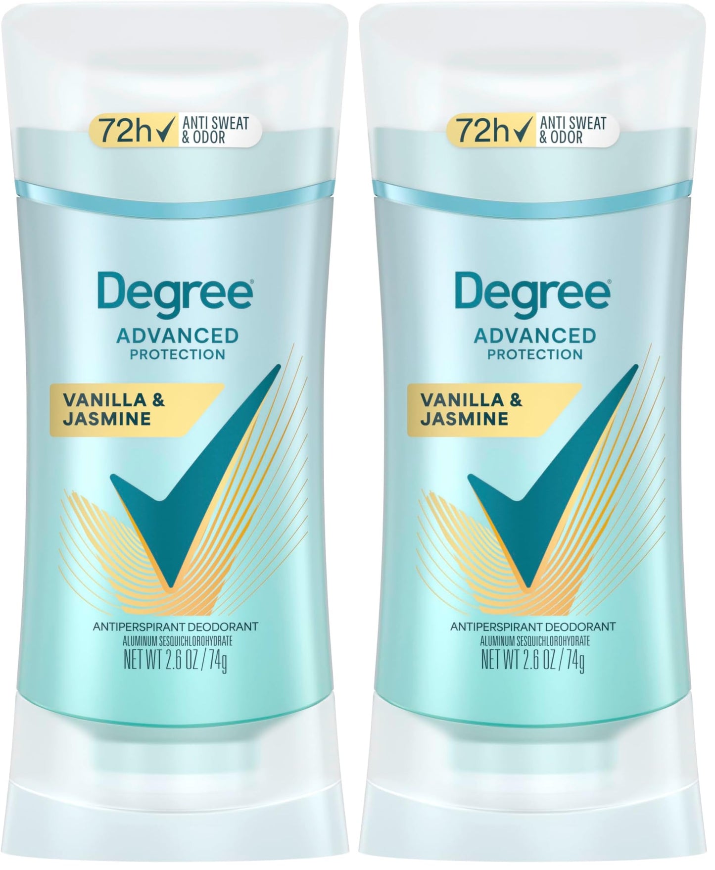 Degree Advanced Protection Antiperspirant Deodorant Vanilla & Jasmine for 72-Hour Sweat & Odor Control for Women, with Body Heat Activated Technology, 2.6 oz (Pack of 2)