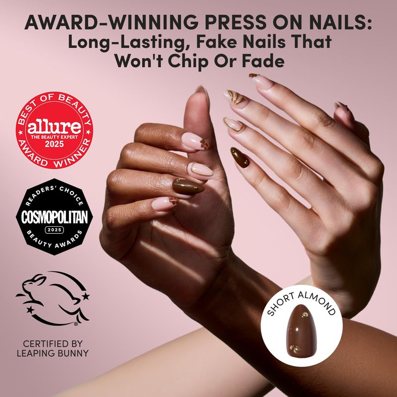 Glamnetic Press On Nails - Short Almond Floral Design Fake Nails | Glossy Finish, 30-Piece Kit with Glue - Perfect for Summer