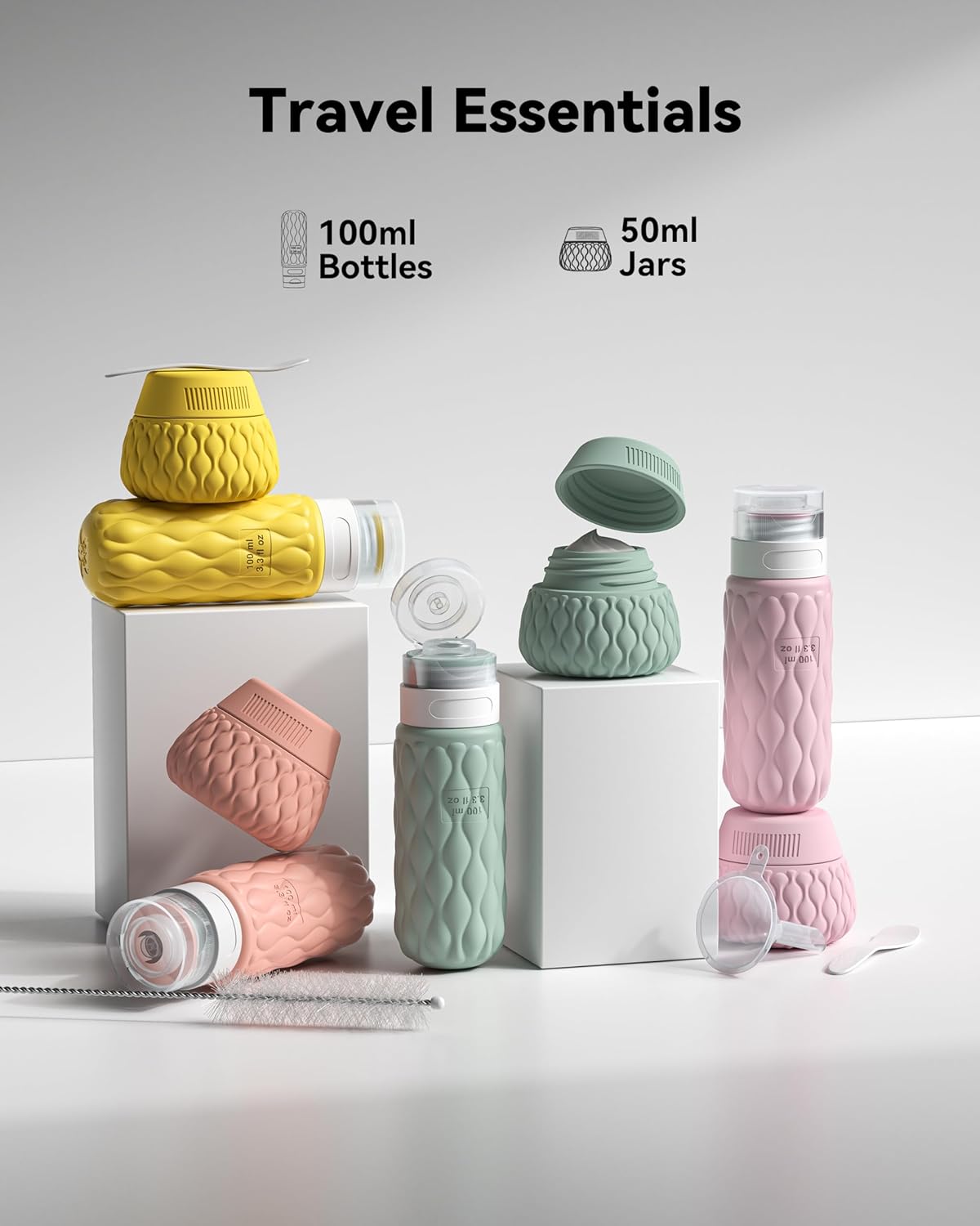 Skiennix Silicone Travel Bottles - Leakproof 8-Pack Toiletry Containers | 3.4 oz & 1.7 oz Sizes