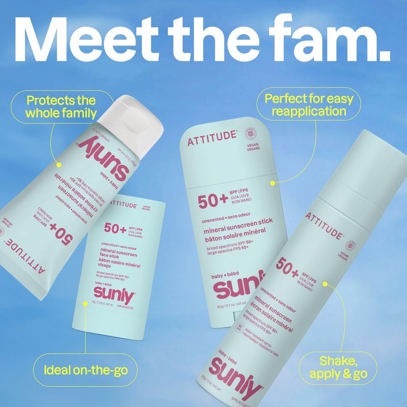 ATTITUDE Baby Mineral Sunscreen Face Stick SPF 50, Broad Spectrum Zinc Oxide, EWG Verified, Non-Nano, Gentle Lightweight Non-Greasy, Vegan, Unscented, 0.53 oz
