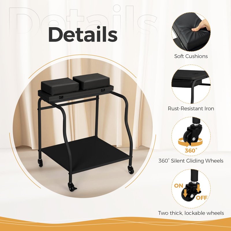 FAHKNS Pedicure Cart with Foot Rest, Portable Salon Nail Rolling Cart, Pedicure Foot Rest for Manicure Massage Station with Comfortable Cushion Footrest Stool for Spa Home and Beauty Salon Use