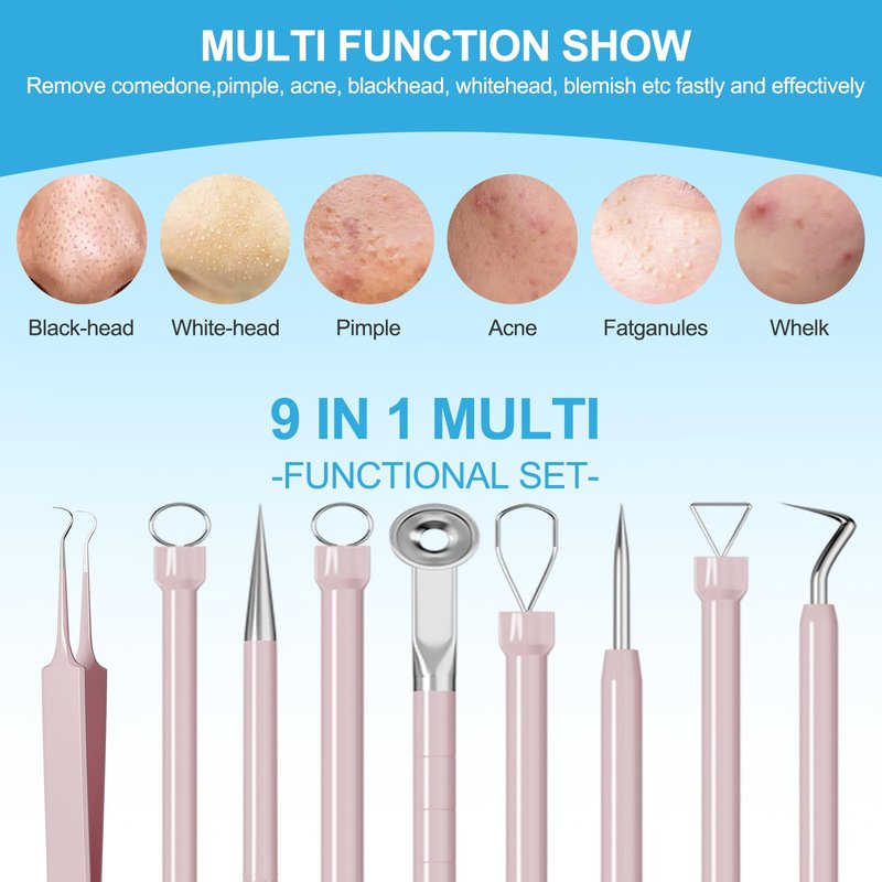 Pimple Popper Tool Kit Blackhead Remover Tools (5 Piece Kit), Professional Stainless Black Head Remover for face, Risk Free Treatment Pimple Extractor with Tweezers