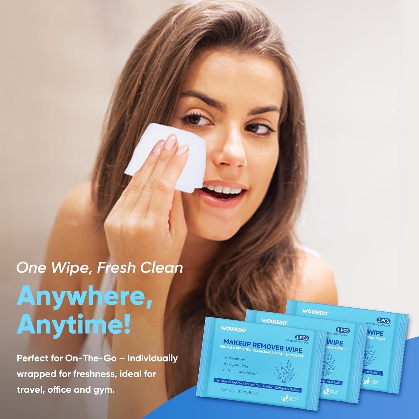 WOUSEDO Makeup Remover Wipes - 100 Count Gentle Cleansing Towelettes | Alcohol-Free & Hypoallergenic