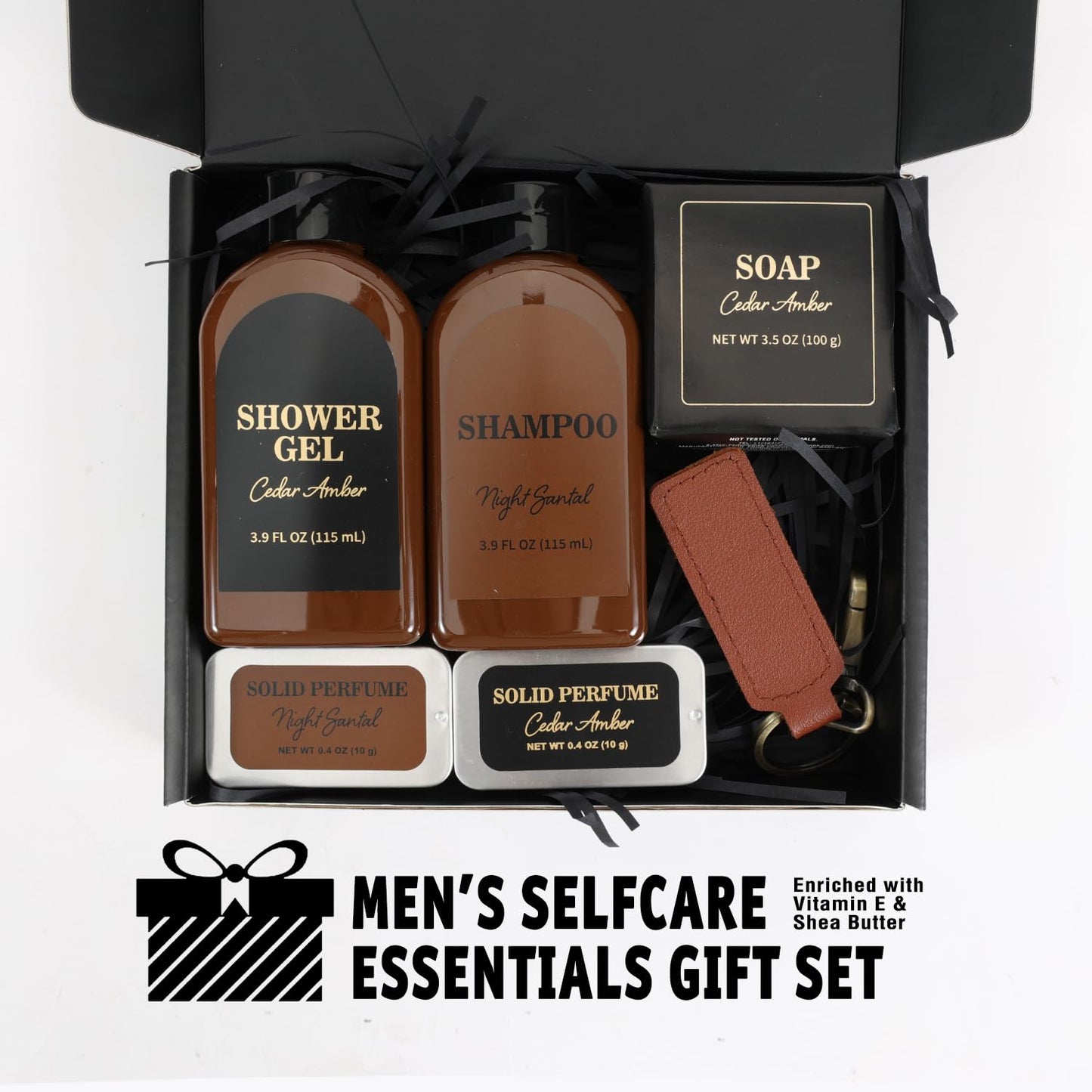 BODY & EARTH Gifts for Men, Personal Care Set for Men, Cedar & Sandal mens gifts with Shampoo, Shower Gel, Soap, keychain, Fathers Day Christmas Birthday Gifts for Him