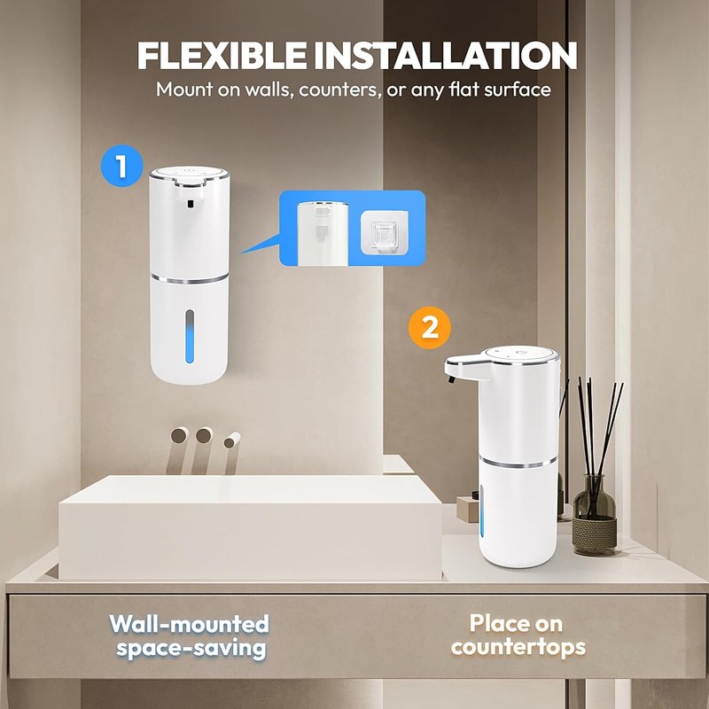 Automatic Foaming Soap Dispenser - Touchless 12.8oz Rechargeable Wall Mounted | Ideal for Bathroom & Kitchen (White)
