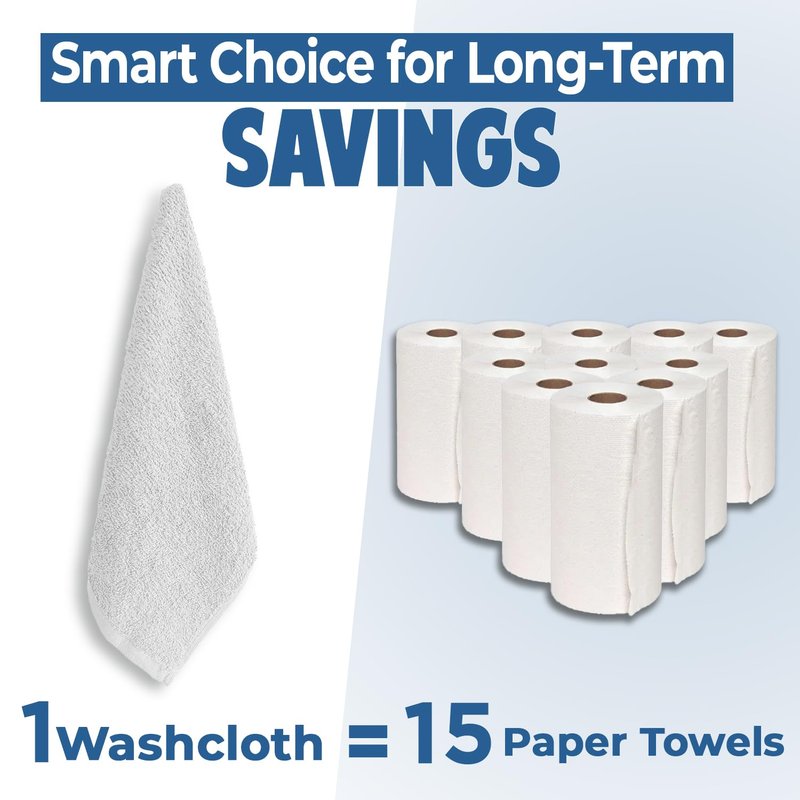 DAN RIVER 12 Pack Wash Cloths for Showering [12x12] - 100% Cotton Washcloths Premium Quality Flannel Face Cloths for Bathroom, Highly Absorbent and Soft Feel Wash Clothes, White