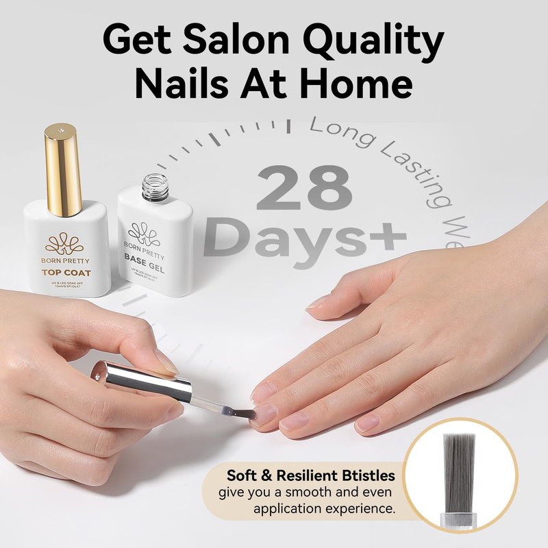 Born Pretty Gel Base and Top Coat Set,2PCS No Wipe Glossy Base Top Coat Gel Nail Polish,Upgraded Formula for Long Lasting Glossy Manicure,Soak Off No More Damaged Nails