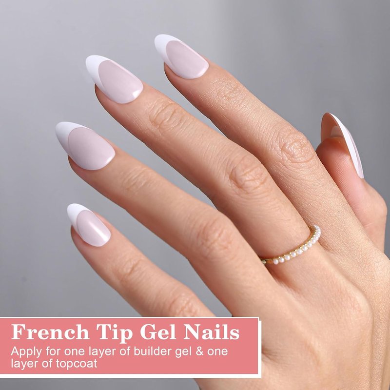 Jsiallye French Tip Press-On Nails - 240 Pcs Milky White Short Almond Gel Tips | Pre-Applied Primer & Top Coat