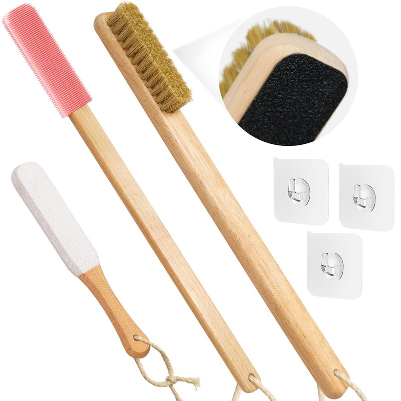 ELFRhino Long Handle Toe Gap Cleaning Brush+Body Shower Brush+Foot Grinder, Silicone Foot Scrubber for Shower, Feet Cleaner Scrub Foot Care for Seniors,Elderly, Men and Women,Pink