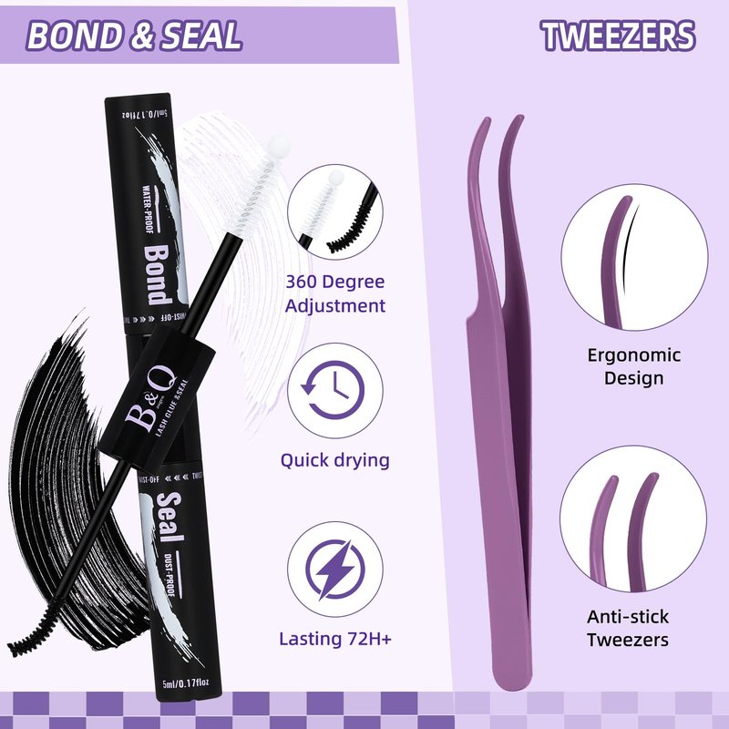 B&Q Manga Lash Clusters Kit DIY Eyelash Clusters at Home with 72H Waterproof Bond and Seal 0.05mm Ultra-Thin Band Wispy Spiky Anime Lashes for Daily & Party, 8-18mm Lash Extensions(KIT-Anime 01)