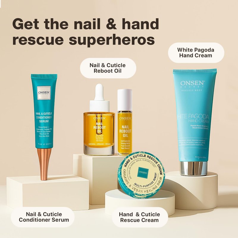 Onsen Secret Nail & Cuticle Repair Oil (10ml) - Dry Oil Formula - Japanese Tsubaki, Tea Tree & Jojoba - Strengthens Nails, Repairs Cuticles, Hydrates Skin & Hair - Natural & Vegan
