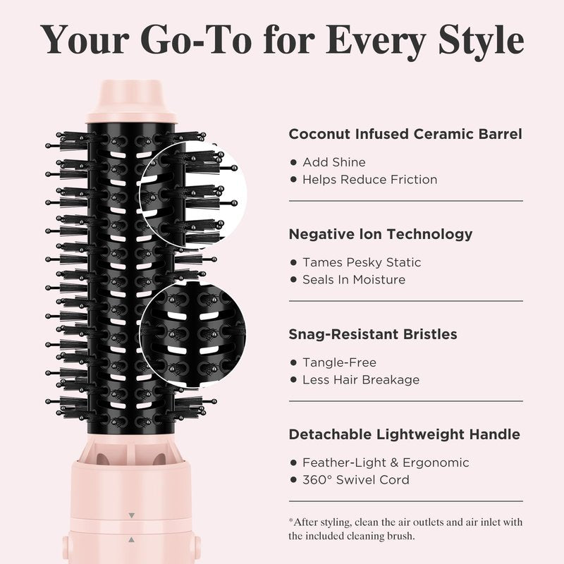 Aima Beauty Blow Dryer Brush Set - 4-in-1 Round Brush Blow Dryer Adds Shine, Smooth, Curl & Volume for Short to Medium Hair, Interchangeable 1” & 1.25” Round Barrel, Ionic Frizz Control, Pink
