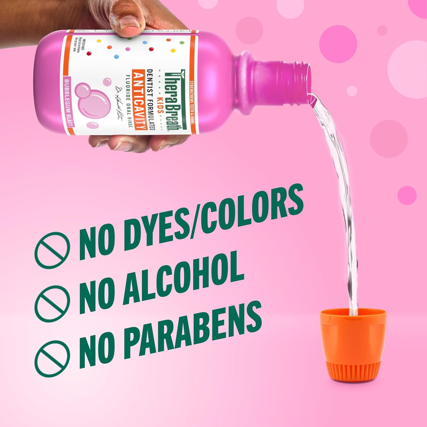 TheraBreath Kids Anticavity Fluoride Oral Rinse - Strengthens Teeth & Enamel, Alcohol & Dye Free, Bubblegum Blast Flavor, 16 Fl Oz, 2-Pack