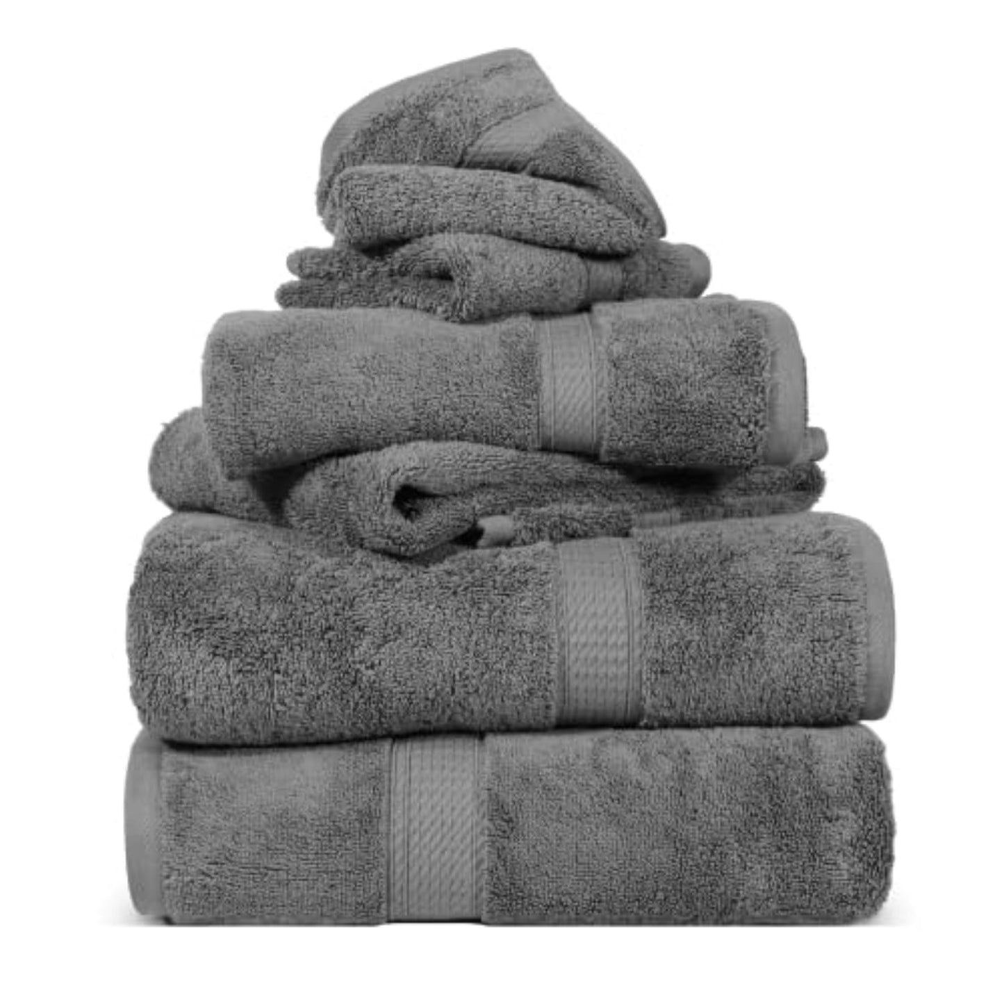 SUPERIOR Egyptian Cotton Pile 6 Piece Towel Set, Includes 2 Bath, 2 Hand, 2 Face Towels/Washcloths, Ultra Soft Luxury Towels, Thick Plush Essentials, Guest Bath, Spa, Hotel Bathroom, Charcoal
