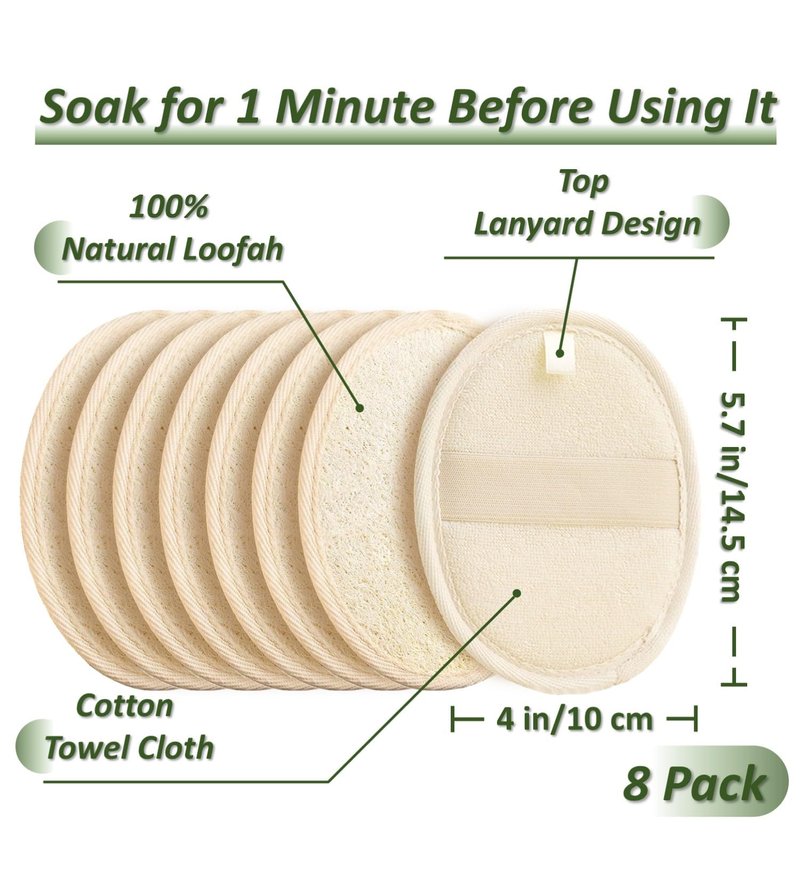 FYRLFB Loofah Sponge Pads & Body Sponges Scrubber, Natural Loofah Exfoliating Body Scrubber for Men and Women, Luffa Sponge to Clean & Relax Your Body Deeply (8 Pack)