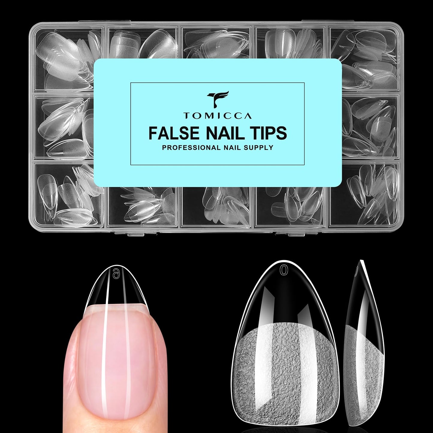 TOMICCA Short Almond Nail Tips - 240pcs 15 Sizes Soft Gel Tips, Half Matte Pre-Shaped Full Cover Clear Fake Nails, Acrylic Press on Nails for Extension, Beginners and Professional Salon