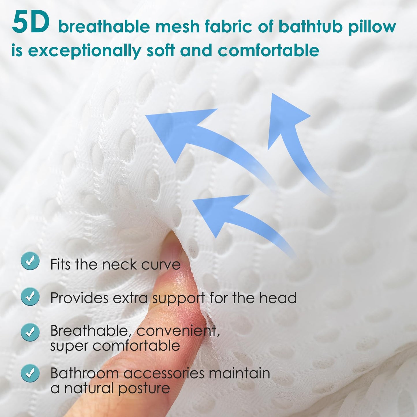 SQLHM Bath Pillows for Tub,Luxury Bath Pillow for Neck and Back Support-with Comfortable Breathable Cotton 6 Non-Slip Suction (Extra Thick Style)