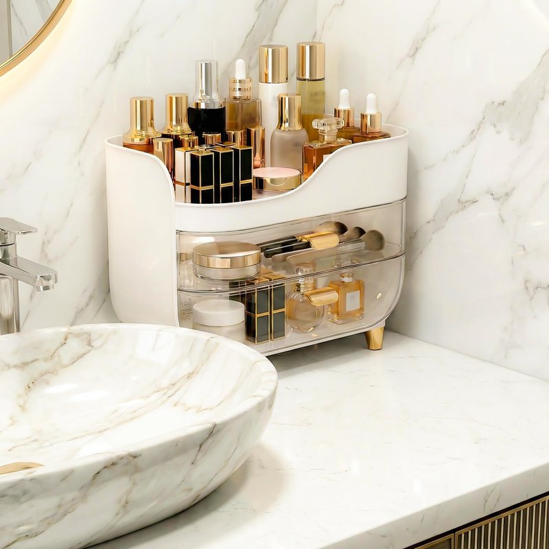 Asdbko Makeup Organizer for Vanity with Large Smooth Drawers Extra Large Skincare Organizer for Bathroom Countertop and Dresser, Crystal Clear Cosmetic Storage Display Case for Beauty Products