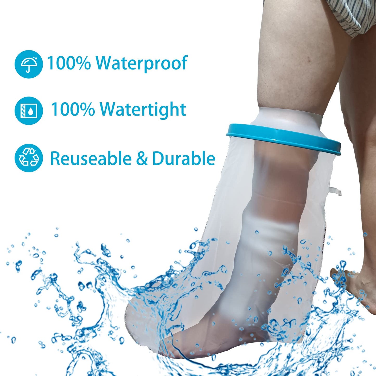 Tideshake - 100% Waterproof Extra Wide Leg Cast Cover for Showering, Reusable Extra Large Adult Short Leg Cast Protector, Cast Bag for Shower, Cast Cover for Showering Foot