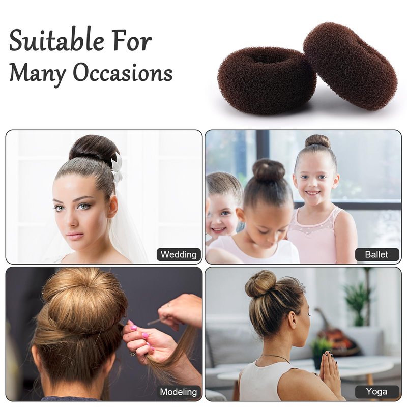 HOFASON Hair Bun Maker Donut Kit - 24 Pcs Mini Doughnut Shapers for Short & Thin Buns, Ballet Style Hair Accessories, Size S/2.36 In, Brown