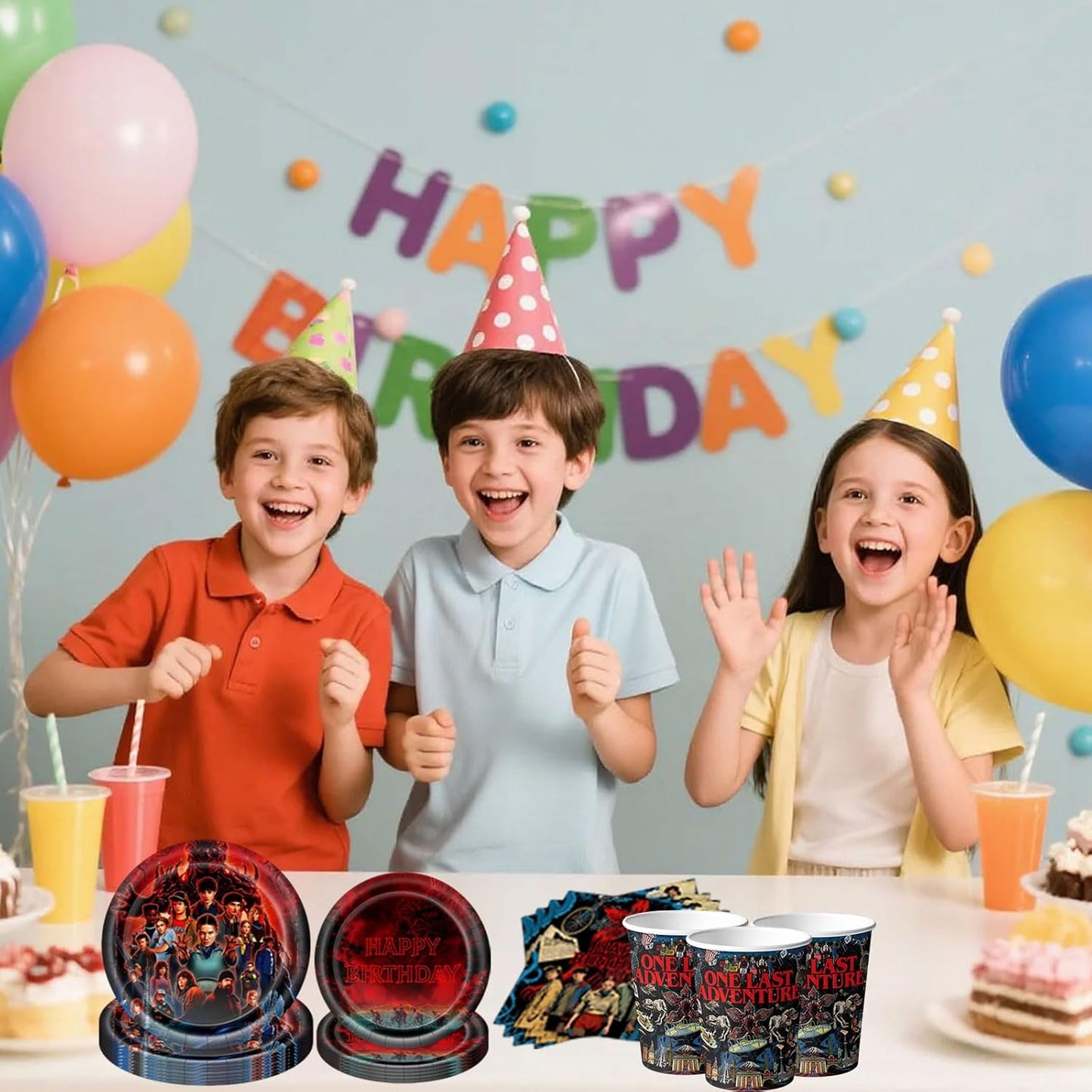 Stranger Things | 50-Piece TV Party Tableware Set - Movie Theme Birthday Supplies with Plates, Napkins & Cups