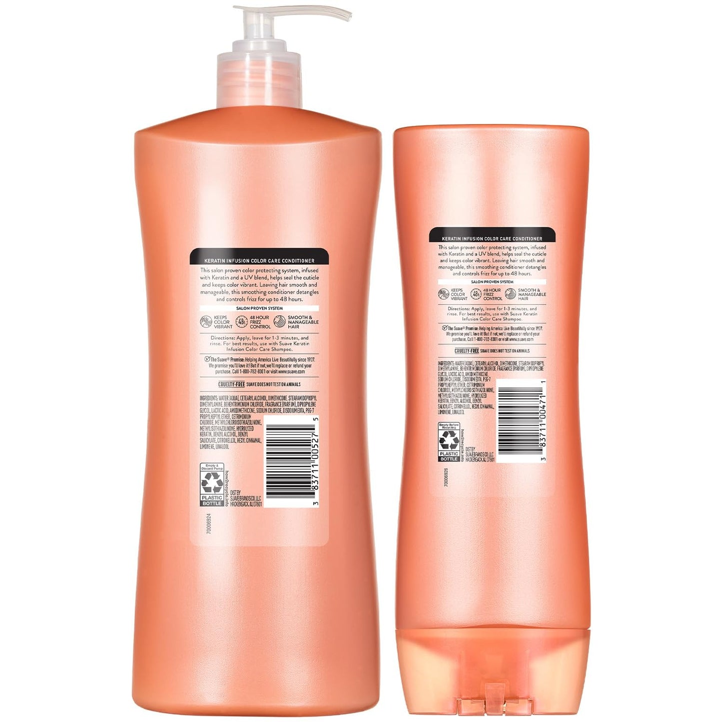 Suave Keratin Infusion Conditioner - pH-Balanced Color Care for Frizz Control | 2-Size Bundle