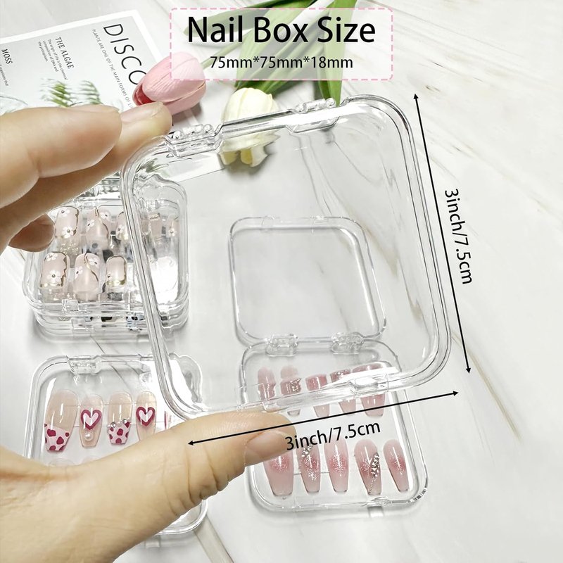 Press On Nail Storage Box - 12pcs Clear Acrylic Organizer with Adhesive Tape | Ideal for Nail Salons