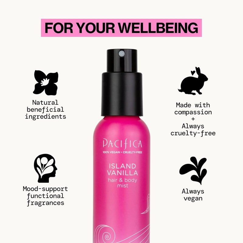 Pacifica Hair Mist Perfume - Island Vanilla Body Spray | Alcohol-Free, Vegan, 5 oz