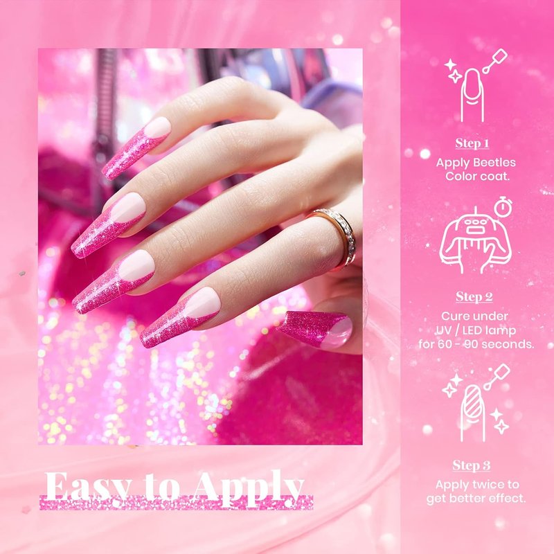 Beetles Glitter Gel Nail Polish - Hot Pink Reflective Diamond Color | 15ML Soak Off UV Nail Art for DIY Manicure