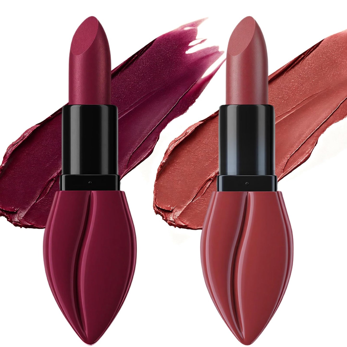 Vevivia Lighting 2Pcs Matte Lipstick Set for Women with Lip-Shaped Case, Velvet Formula for Soft, Full-Coverage Lips, Day to Night Duo Gift Set, Mocha and Plum Each