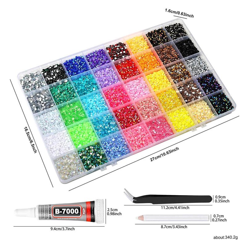 Bedazzler Kit 40 Colors Resin Jelly Rhinestones for Bedazzling, 3mm 40000 Pcs Flatback Gems for Crafting, Bedazzling Kit with 3Pcs B7000 Glue for Clothing Shoes Nail Book Diamond Art Bedazzled Kits
