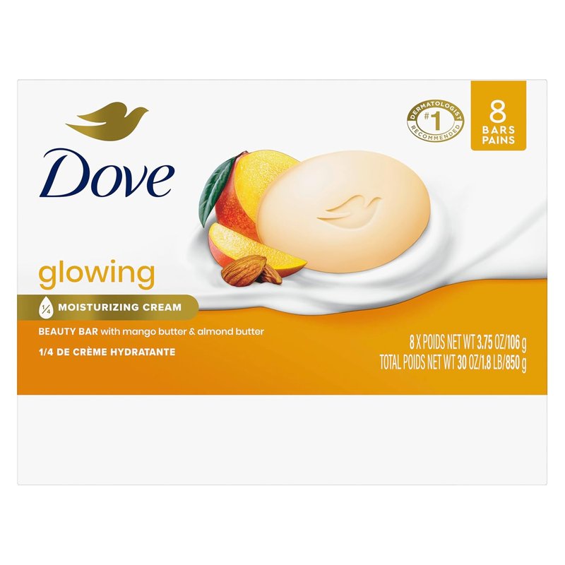Dove Beauty Bar Soap - Glowing Mango & Almond Butters for Radiant Skin | 8 Bars, 3.75 oz