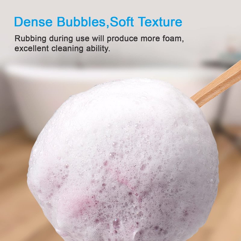 AmazerBath Shower Sponge Loofah Back Scrubber, PE Soft Mesh Loofah Body Scrubber with Long Wooden Handle, Bath Sponge for Men Women (Pink)