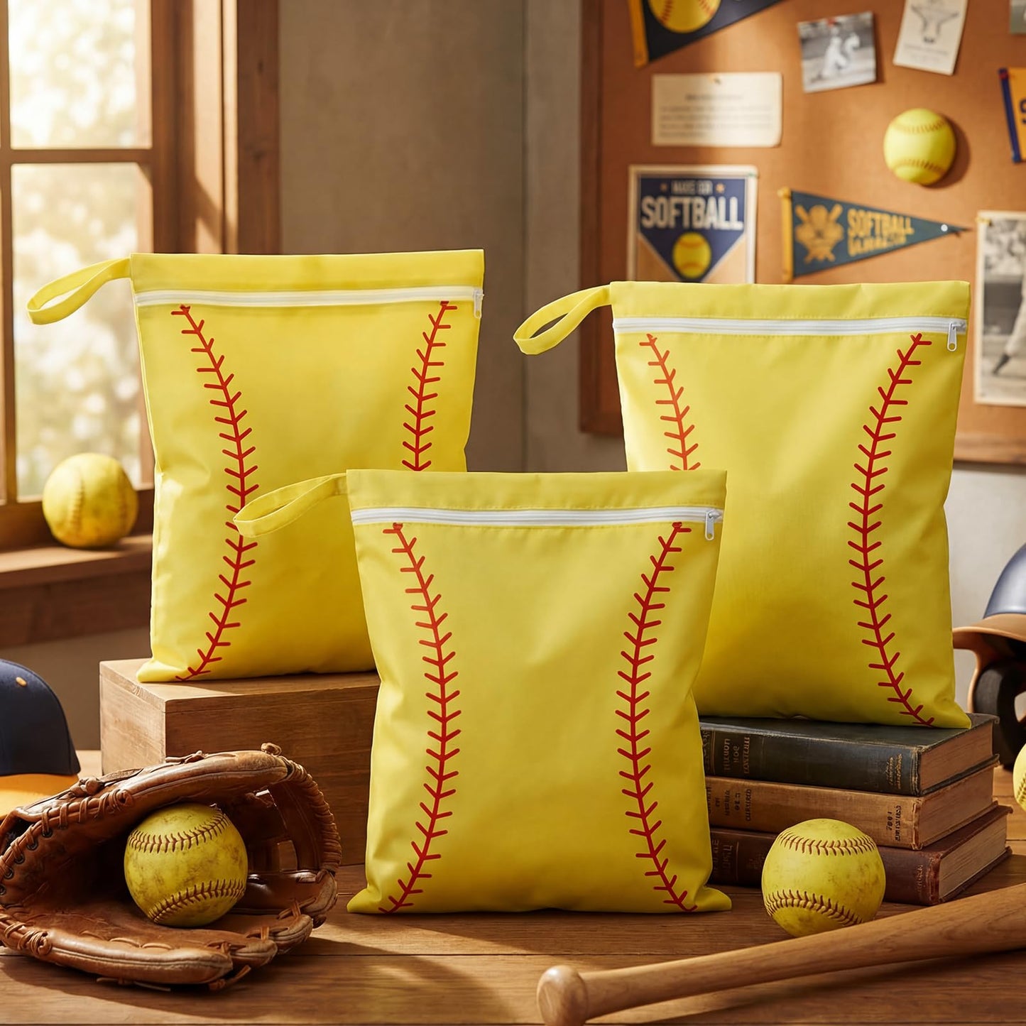 Ribbonlic 12 Pcs Softball Wet Dry Bag Gifts Bulk, Softball Team Wet Dry Bag with Handle Zipper, Beach Pool Waterproof Toiletry Organizing Pouches for Women Player Travel Team Gifts