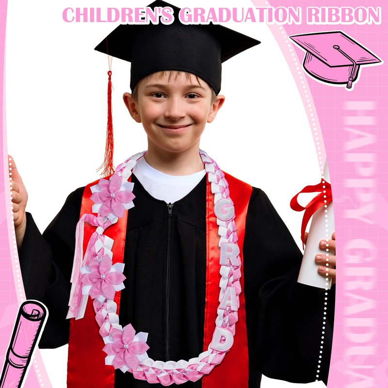 Knitgrip 2026 Graduation Leis with Pins Class of 2026 47.2 Inch Double Braided Graduation Necklace DIY Handmade Money Leis Grad Party Accessories for Kindergarten Elementary Middle School(Pink,Cute)