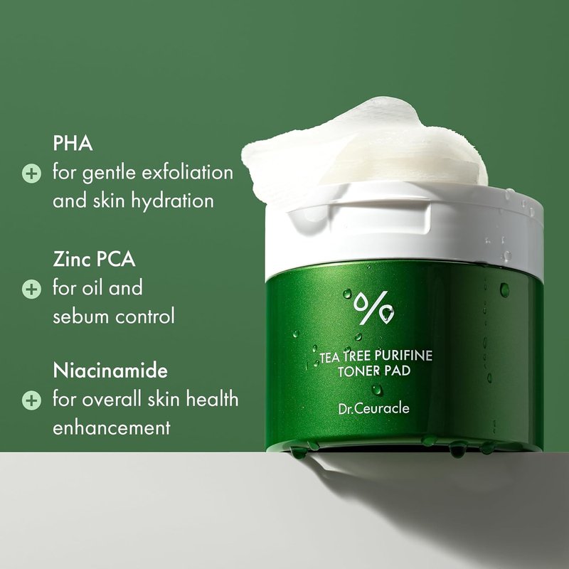 Dr.Ceuracle Tea Tree Toner Pads - Mild Exfoliating Pore Care | 60 Double-Textured Face Pads with PHA, Zinc PCA, Niacinamide