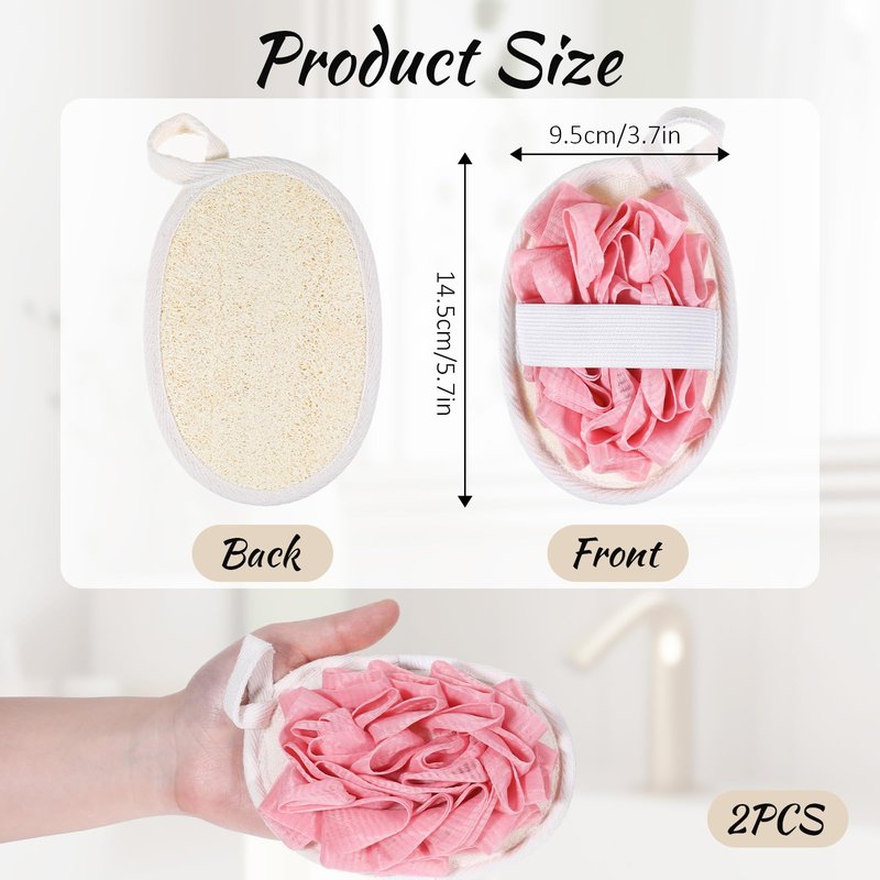 Jeffdad 2Pcs Natural Loofah Sponge, Premium Exfoliating Body Scrubber for Women & Men Ideal Shower Scrubber for Body Perfect for Exfoliation, Cleansing, and Gentle Skin Care(Pink)
