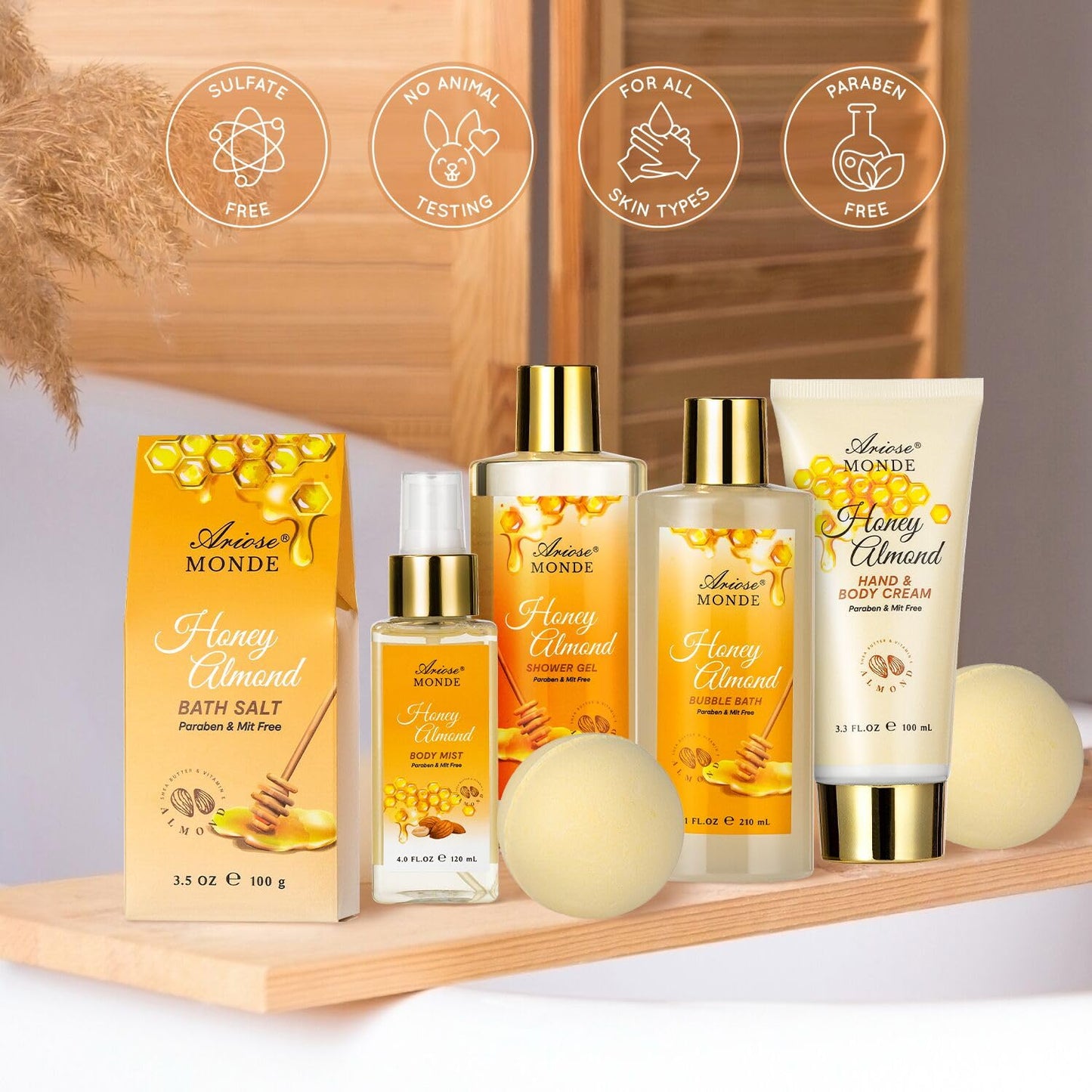 Bath & Body Gift Set, 15 Pcs Honey Almond Scented Bath Set, Home Spa Bath Gift Basket Pamper Gifts for Women Her Mom Friends Sister, Relaxing Spa Gift Baskets for Women Self Care Package