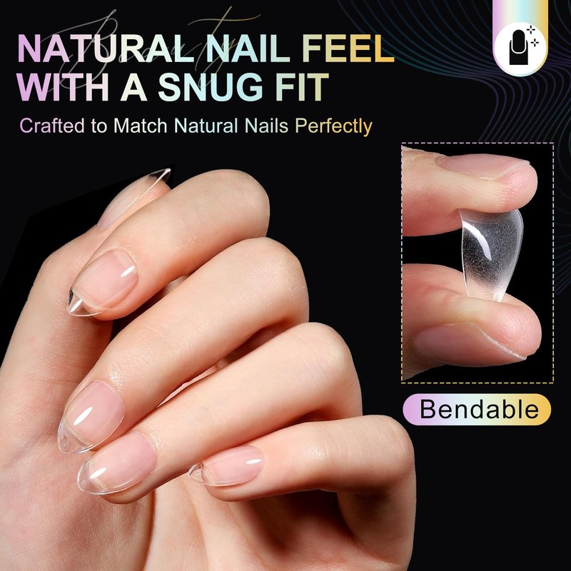 CyyaPeaap Medium Almond Nail Tips - 12 Sizes 240 PCS Half Matte Full Cover Clear Fake Nails Soft Gel Pre-shaped Press On False Nails Acrylic Soft Nail Tips Medium Extension Manicure DIY Gelly Tips
