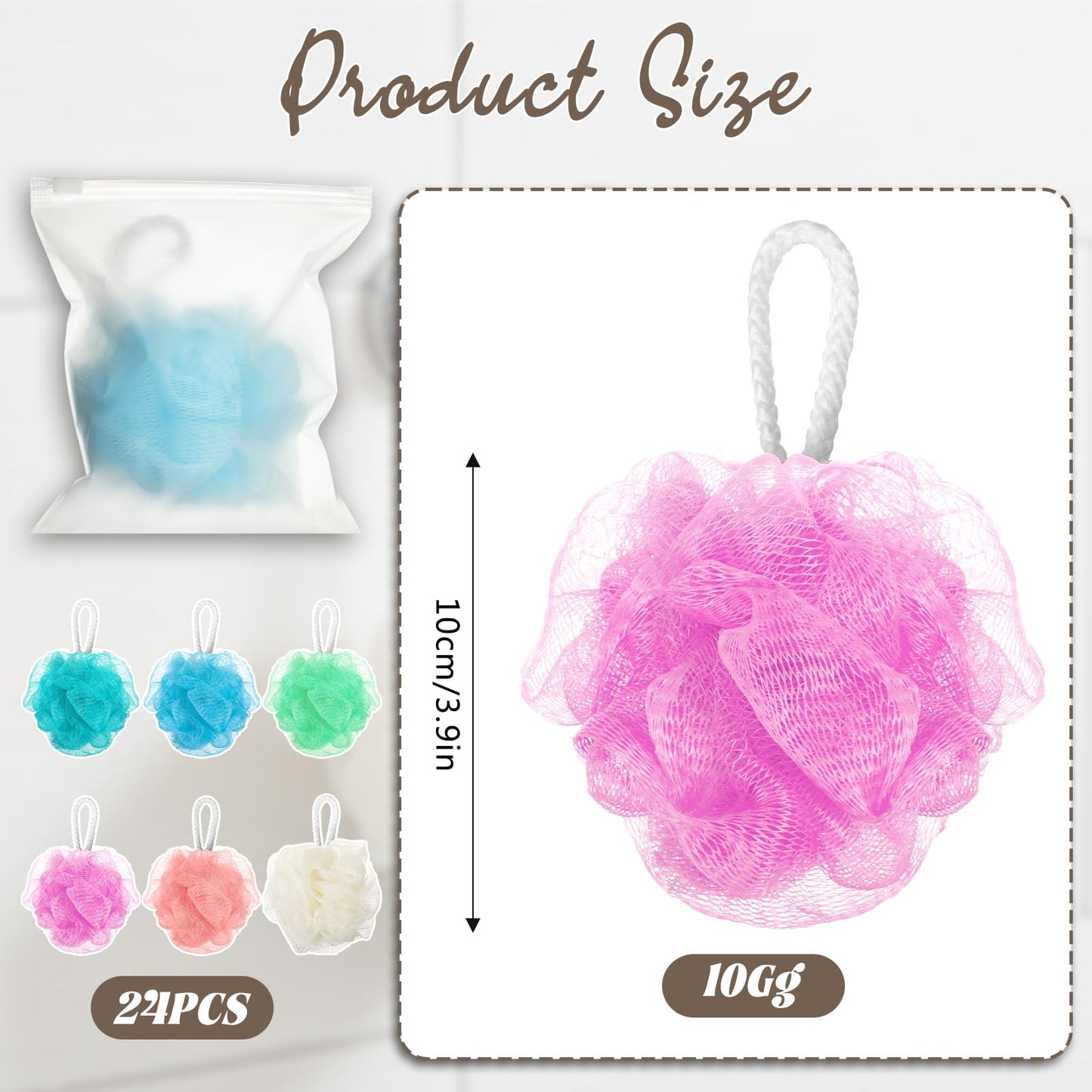 Ckhoid 24 Pack Travel Size Loofah Individually Wrapped, Small Shower Puff Bath Sponge Pouf Ball Bulk Mesh Bath Puff Mini Loofah Sponge with Bags for Women Men Shower Care (Colorful, 25g)
