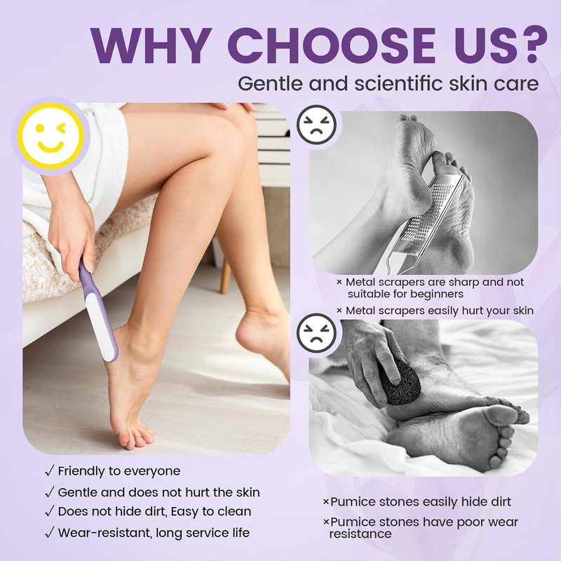 BEZOX Glass Foot File - Callus Remover for Silky Smooth Heels | Professional Pedicure Tool, Washable Foot Scraper - Purple