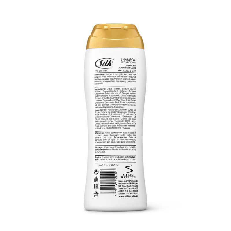 SILK 2 in 1 Shampoo and Conditioner for Dry, Damaged Hair – Deep Nourishing Wash with Avocado Extract – Anti-Frizz, Shine & Softening for Men & Women – Avocado Milk Scent, 13.6 fl oz (Pack of 6)