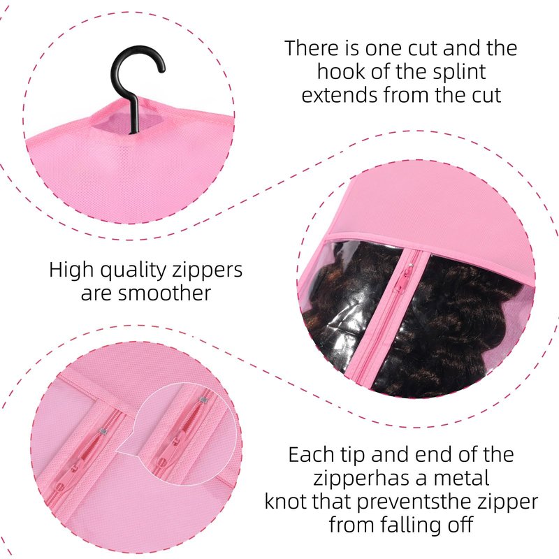 12PCS Wig Storage Bags with Hanger - Hair Extension Holder for Multiple Wigs, Extensions & Accessories (PINK)