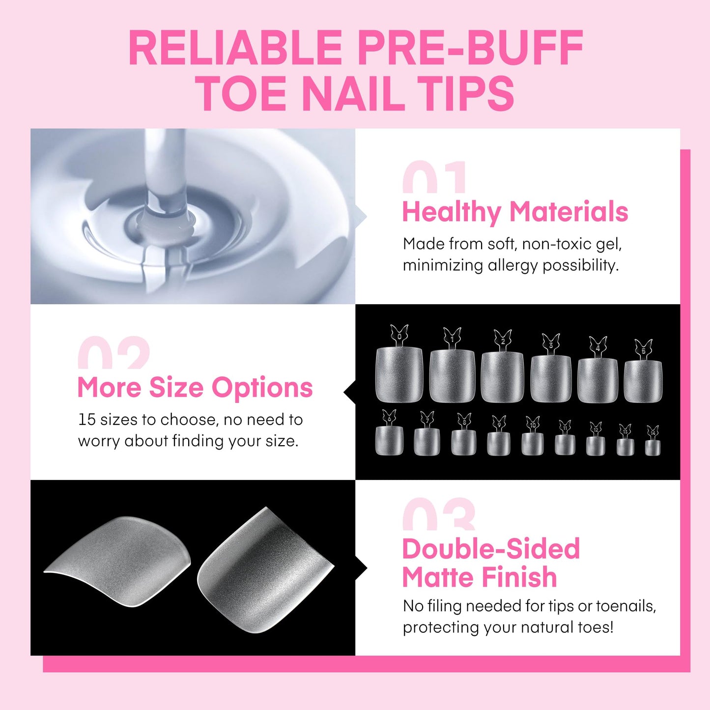 UNA GELLA Square Toe Nail Tips 312Pcs 15Sizes, Full Cover Soft Gel Toes Nail Tip Pre-etched Fake Acrylic Toe Nail Press Ons For Big Toes Nail Extensions Pedicure Home DIY Salon *Tips Only No Tools*
